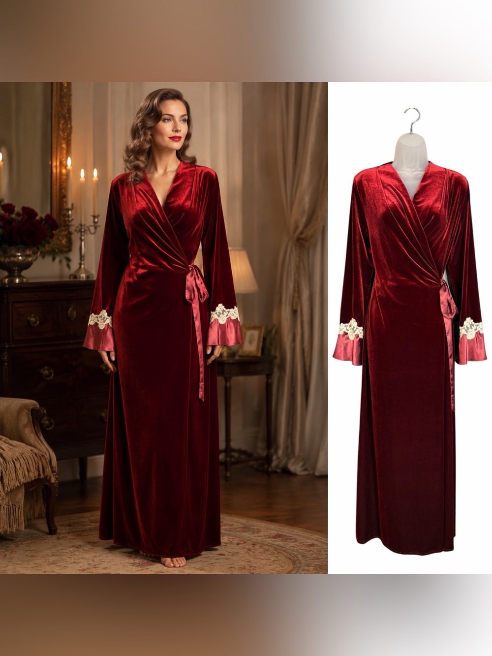 Vintage Neiman Marcus x Jonquil Diane Samondi Red Velvet Robe Women's Large